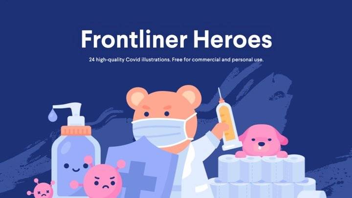 Frontliner Heroes - 一组清新精美的新冠抗疫主题的免费商用插画